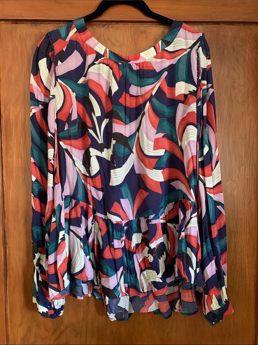 Maeve by Anthropologie Multicolor Abstract Ruffle-Hem Tunic Top